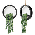 Der Rose 2 Pack Fake Plants Hanging Artificial Succulents Plants in Black Pots for Living Room Bathroom Accessories Boho Wall De