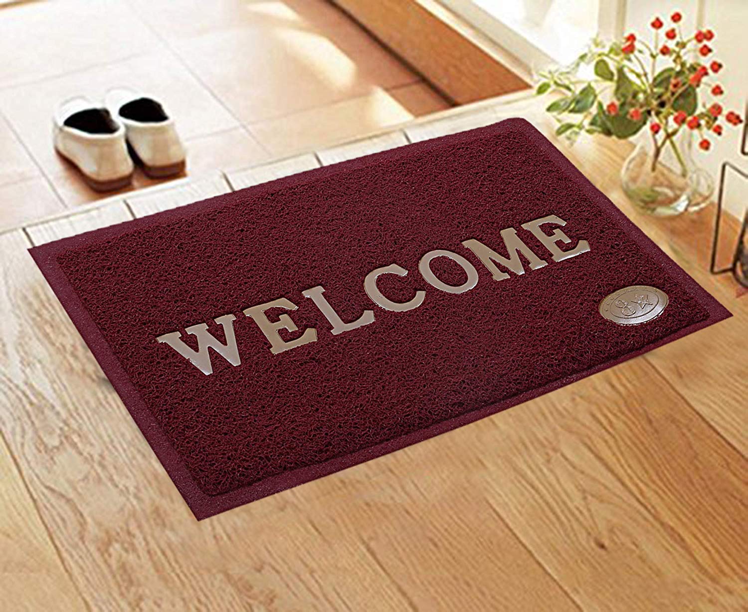 Kuber Industries Pvc Anti Skid Welcome Door Mat (Maroon) -Ctltc11179