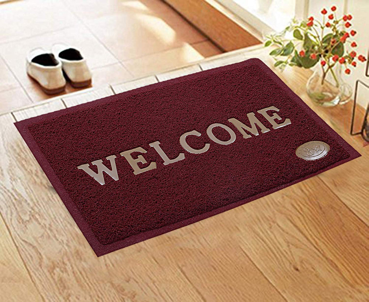 Kuber Industries Pvc Anti Skid Welcome Door Mat (Maroon) -Ctltc11179