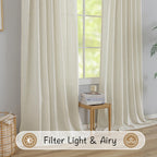 Ivory Natural Linen Blend Back Tab Curtains 90 Inches Long -2 Panels Set For Living Room Hook Belt Loops Pocket Draperies Light