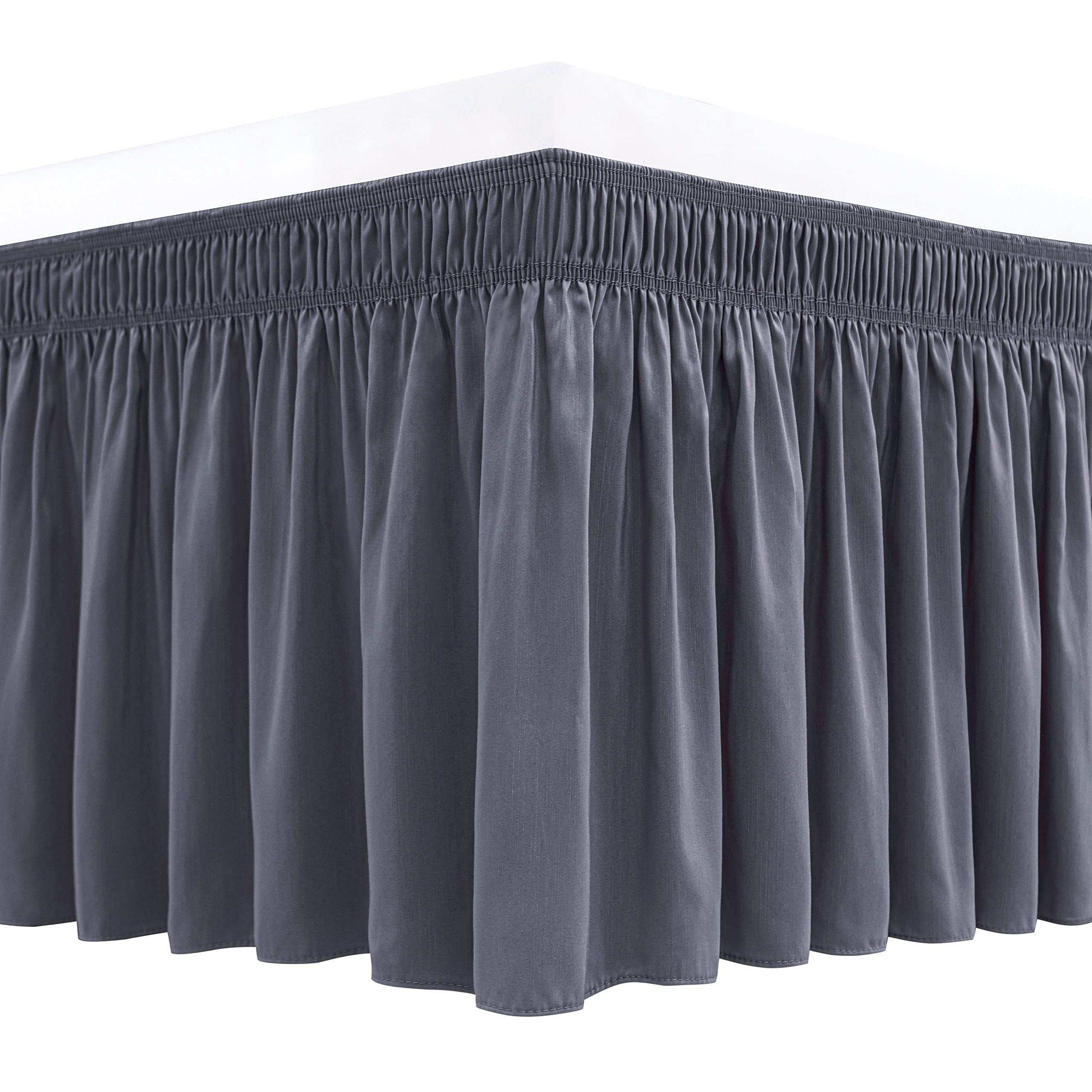 Biscaynebay Wrap Around Bed Skirts For King & Cal King Beds 14' Drop, Dark Grey Adjustable Elastic Dust Ruffles Easy Fit Wrinkl