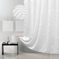 Stall Boho Shower Curtain White Tassel Woven Fabric Shower Curtain 54 X 72 Modern Farmhouse Textured Tufted Chevron Striped Mini