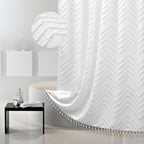 Stall Boho Shower Curtain White Tassel Woven Fabric Shower Curtain 54 X 72 Modern Farmhouse Textured Tufted Chevron Striped Mini