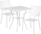 Commercial Grade 28 Square White Indoor-Outdoor Steel Patio Table Set with 2 Square Back Chairs