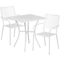 Flash Furniture Oia Commercial Grade 35.5 Square White Indoor-Outdoor Steel Patio Table Set with 2 Square Back Chairs