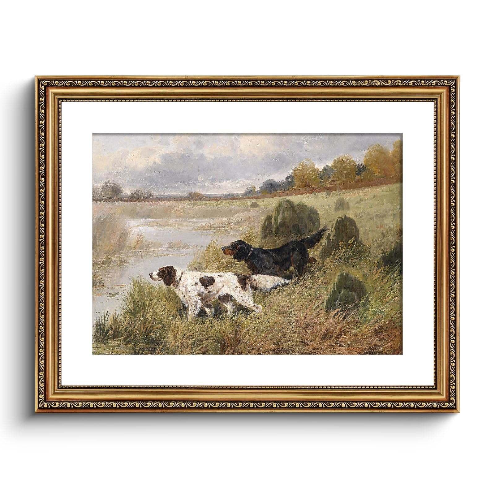 ARPEOTCY Vintage Gold Framed Large Wall Art, Retro River Landscape Paintings, Canvas Prints Artwork with Antique Frame, Victoria