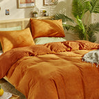 Karever Burnt Orange Velvet Comforter Queen Solid Rust Color Flannel Velvet Bedding Comforter Set All Caramel Colour 3 Pcs Shagg