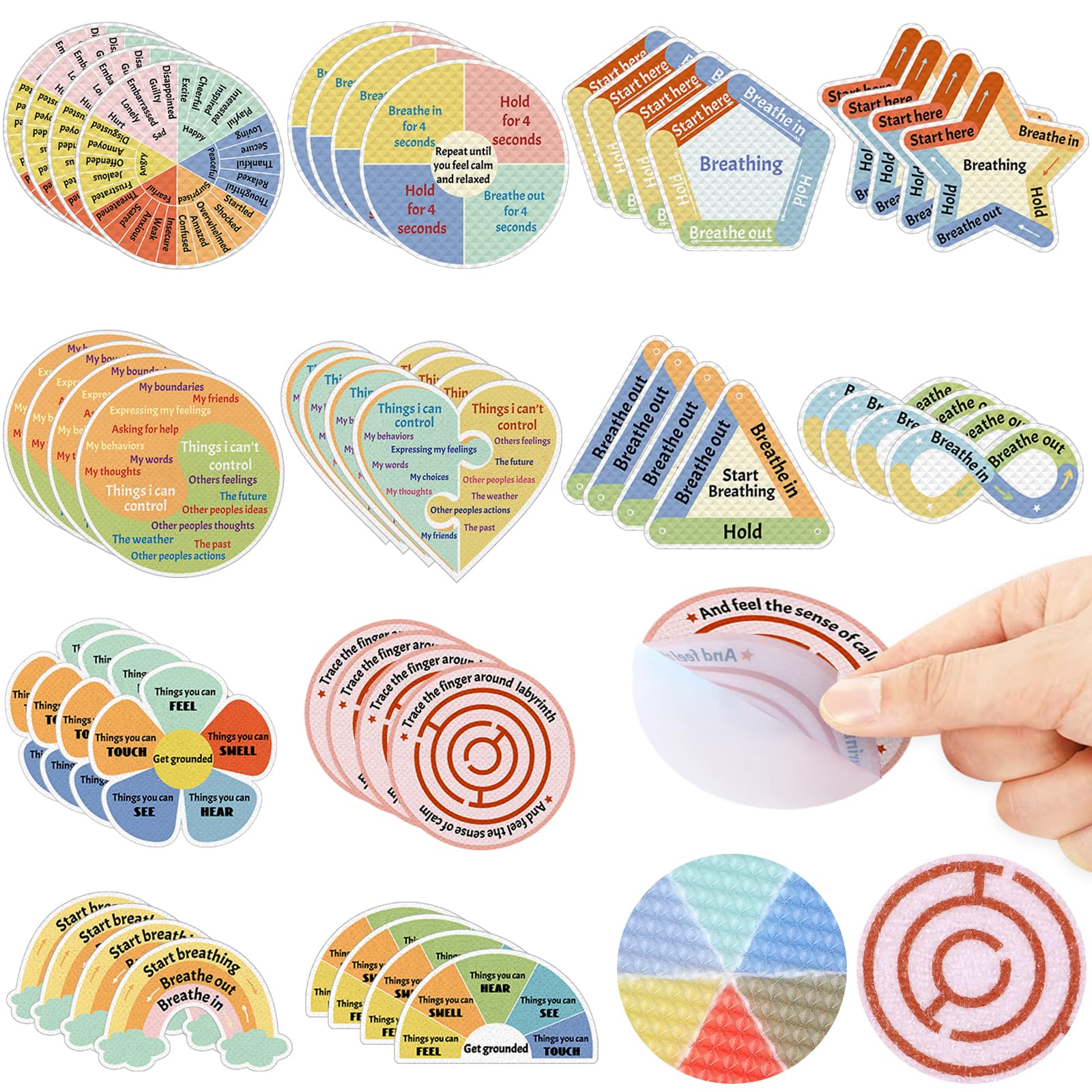 96 Pcs Breath Calm Anxiety Sensory Stickers Reusable Mindfulness Stickers Anti Stress Rough Textured Sticker Anxiety Strips For