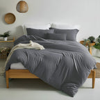 Mildly Super Soft Duvet Cover - 100% Washed Microfiber Dark Grey Comforter Cover Set 3 Pieces With Zipper Closure & Corner Ties