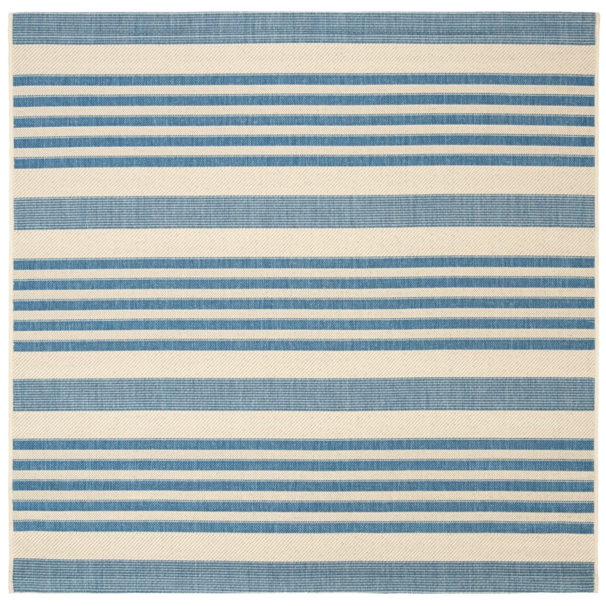 SAFAVIEH Courtyard Collection 4' Square Beige/Blue CY6062 Stripe Indoor/ Outdoor Patio Backyard Mudroom Accent Rug