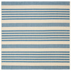 SAFAVIEH Courtyard Collection 4' Square Beige/Blue CY6062 Stripe Indoor/ Outdoor Patio Backyard Mudroom Accent Rug