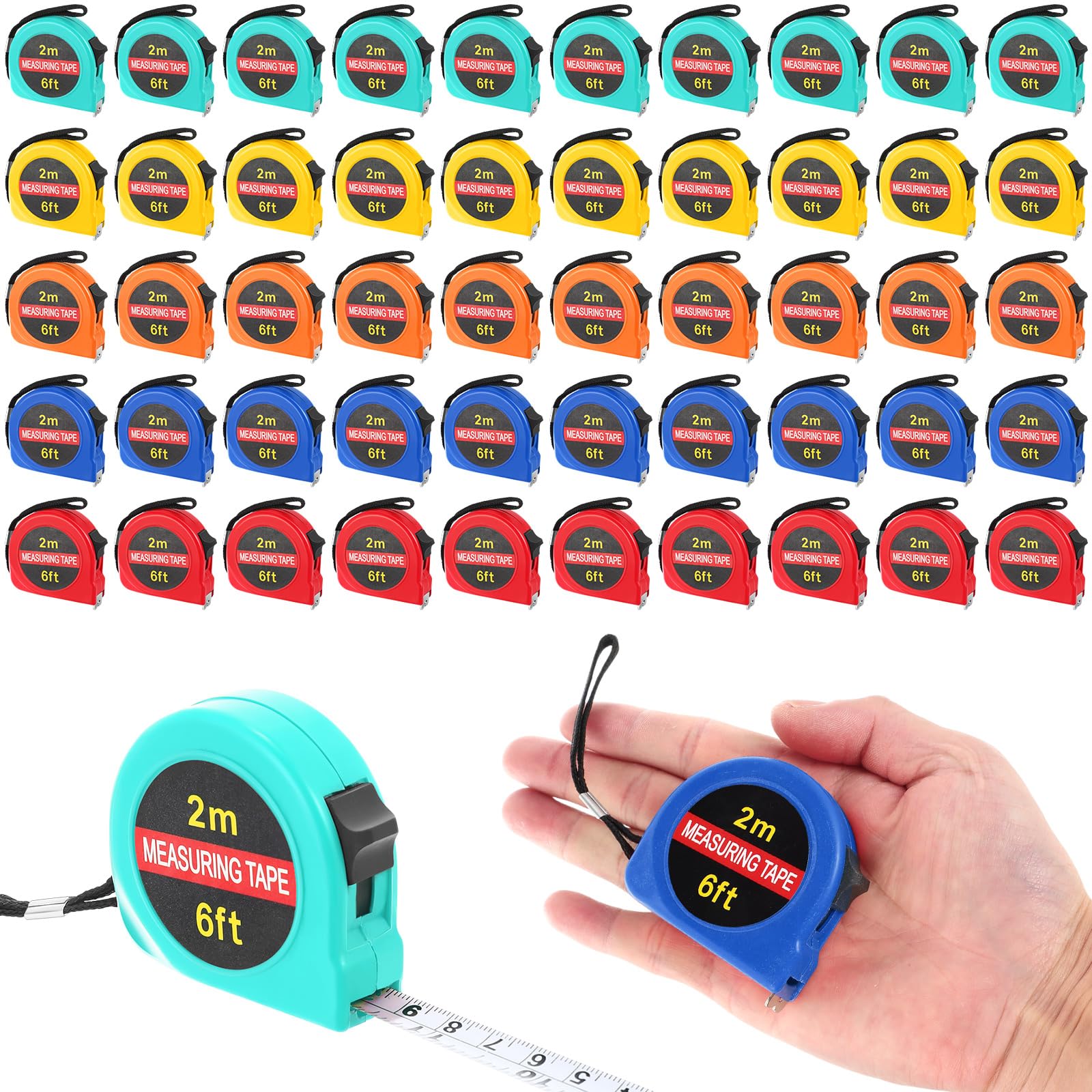 Copkim 50 Pcs 6 FT Mini Tape Measure Retractable Bulk Small Measuring Tape Pocket Size Measurement Tool for Operation Christmas 
