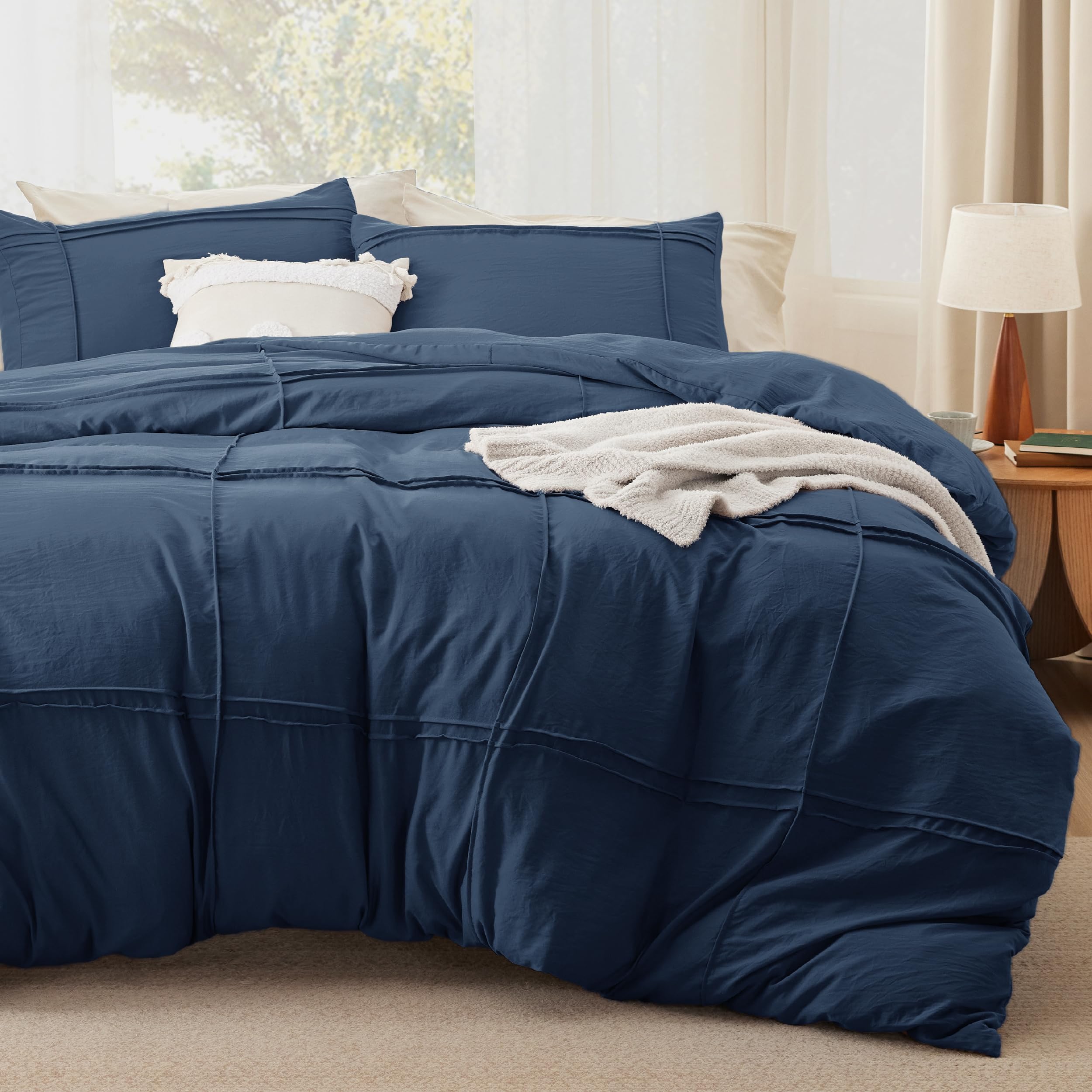 Bedsure Grid Tufted Duvet Cover King Size - Shabby Chic Duvet Cover, 3Pcs King Size Boho Bedding, Includes 1 All-Season Duvet Cover & 2 Pillowcases (Navy, King, 104'X90')