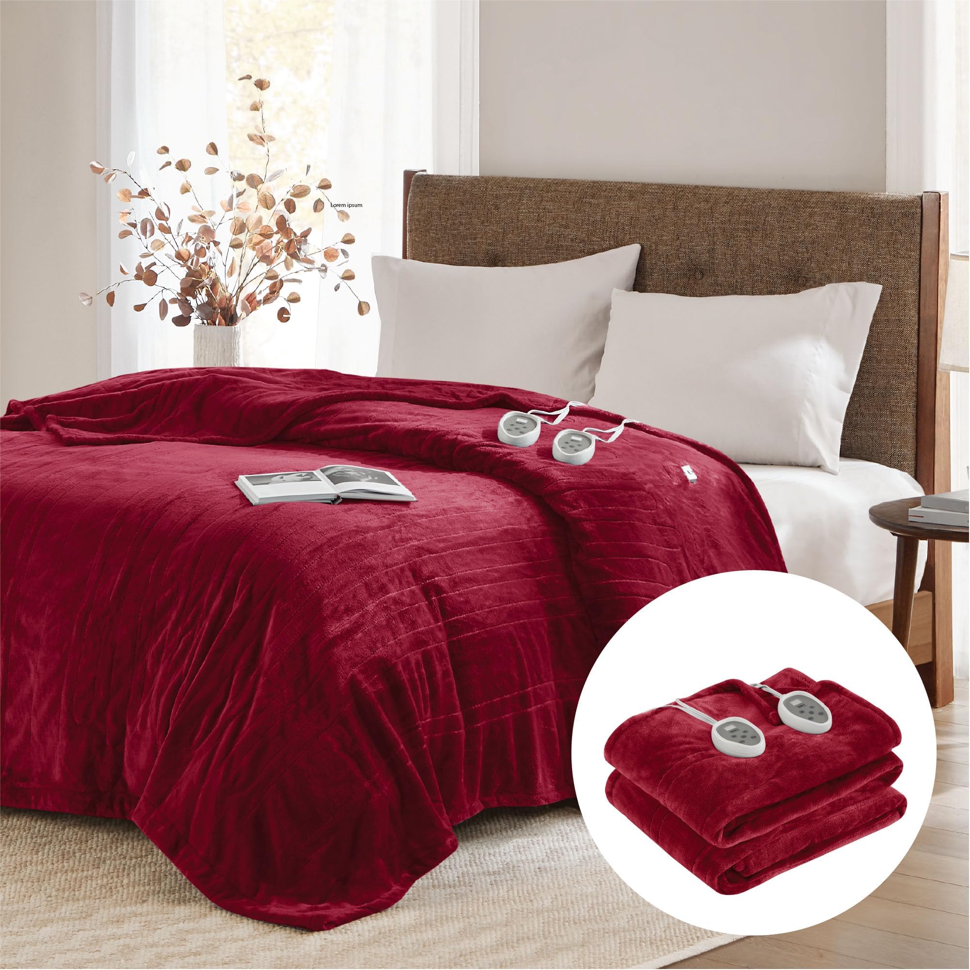Degrees Of Comfort Electric Blanket Full, Heated Blanket For Bed,Single Control W/Auto Shut Off, Machine Washable | Burgundy 72X