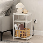 Furinno Moretti 3-Tier Metal Frame Open Storage Side Table, End Table with USB and Type-C Charging Station, White/White
