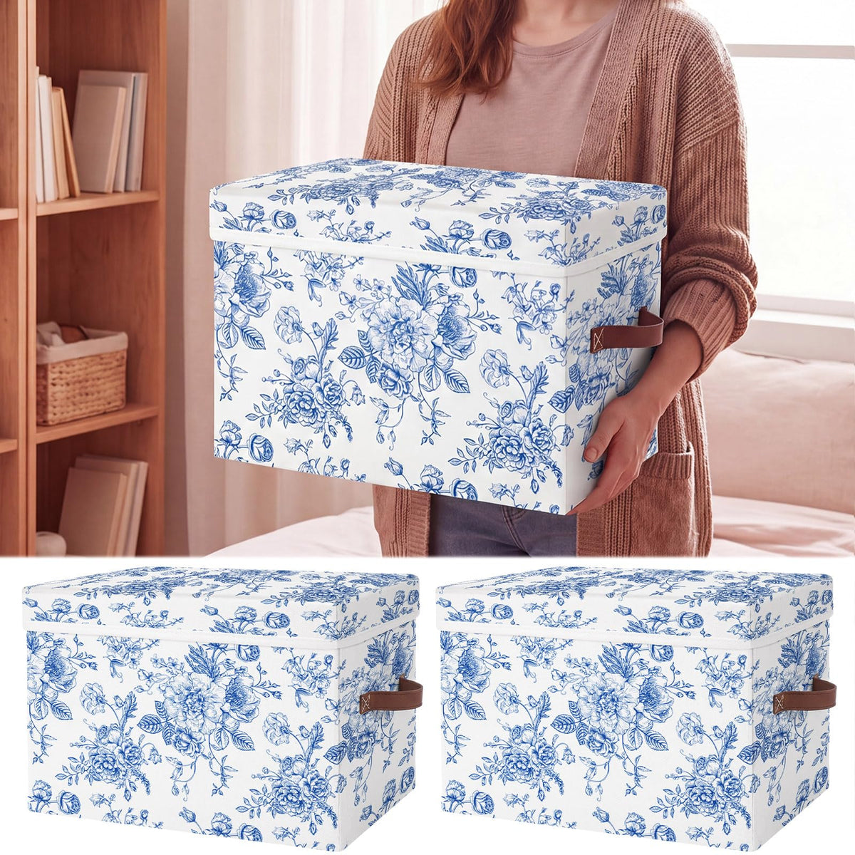 Domensi 2 Pack Large Storage Bins, Lidded, 14x10x9.5 Inch, Blue