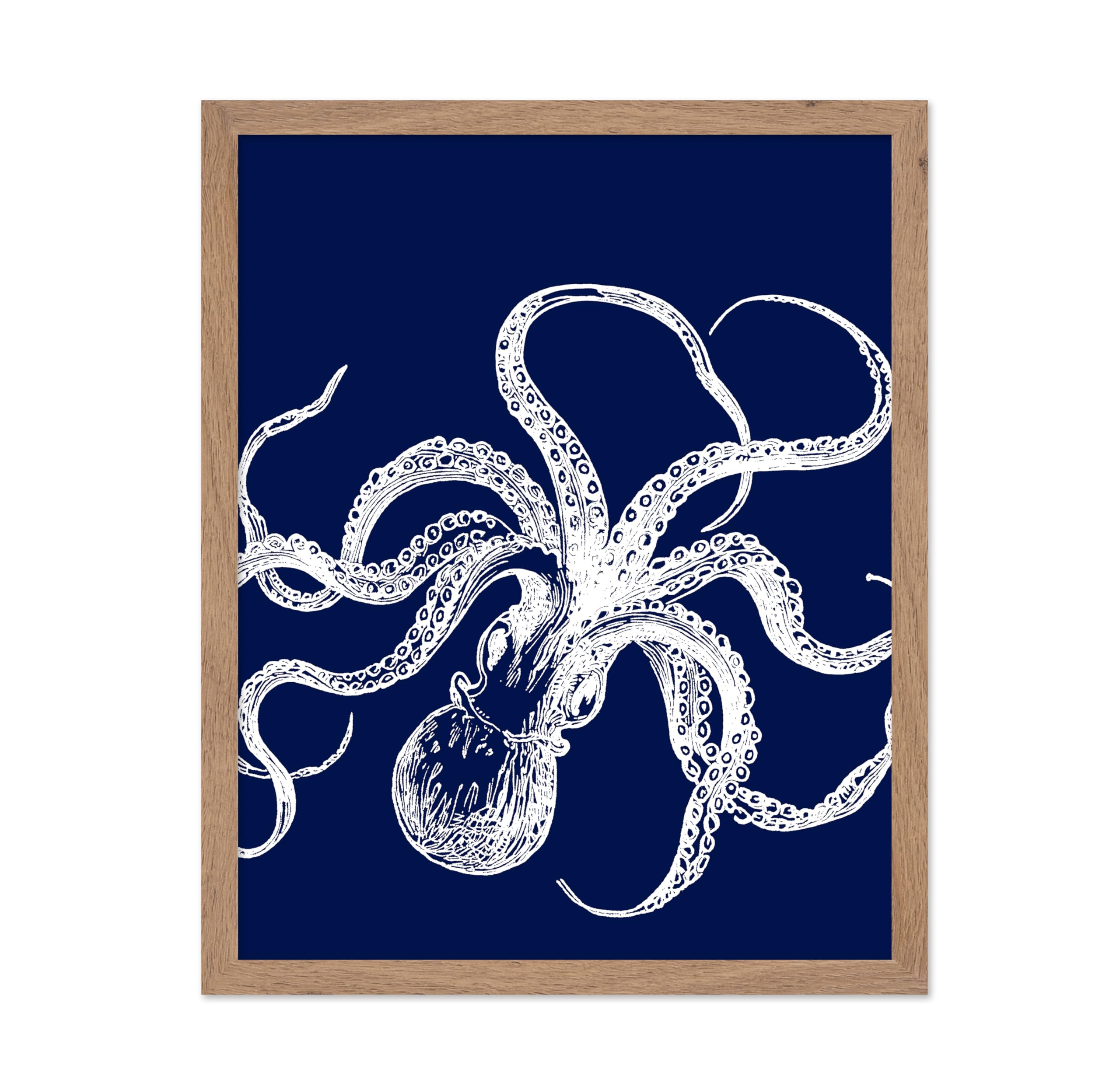Poster Master Vintage Illustration Poster - Retro Minimalist Print - Gift for Artist, Friend - Navy Blue Octopus, Tentacles, Aqu