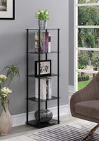 Convenience Concepts Designs2Go Classic Glass Shelves 15.75" - 5-Tier Glass Tower Room Décor, Modern Shelves for Storage and Display in Living Room, Bathroom, Bedroom, Office, Black Glass