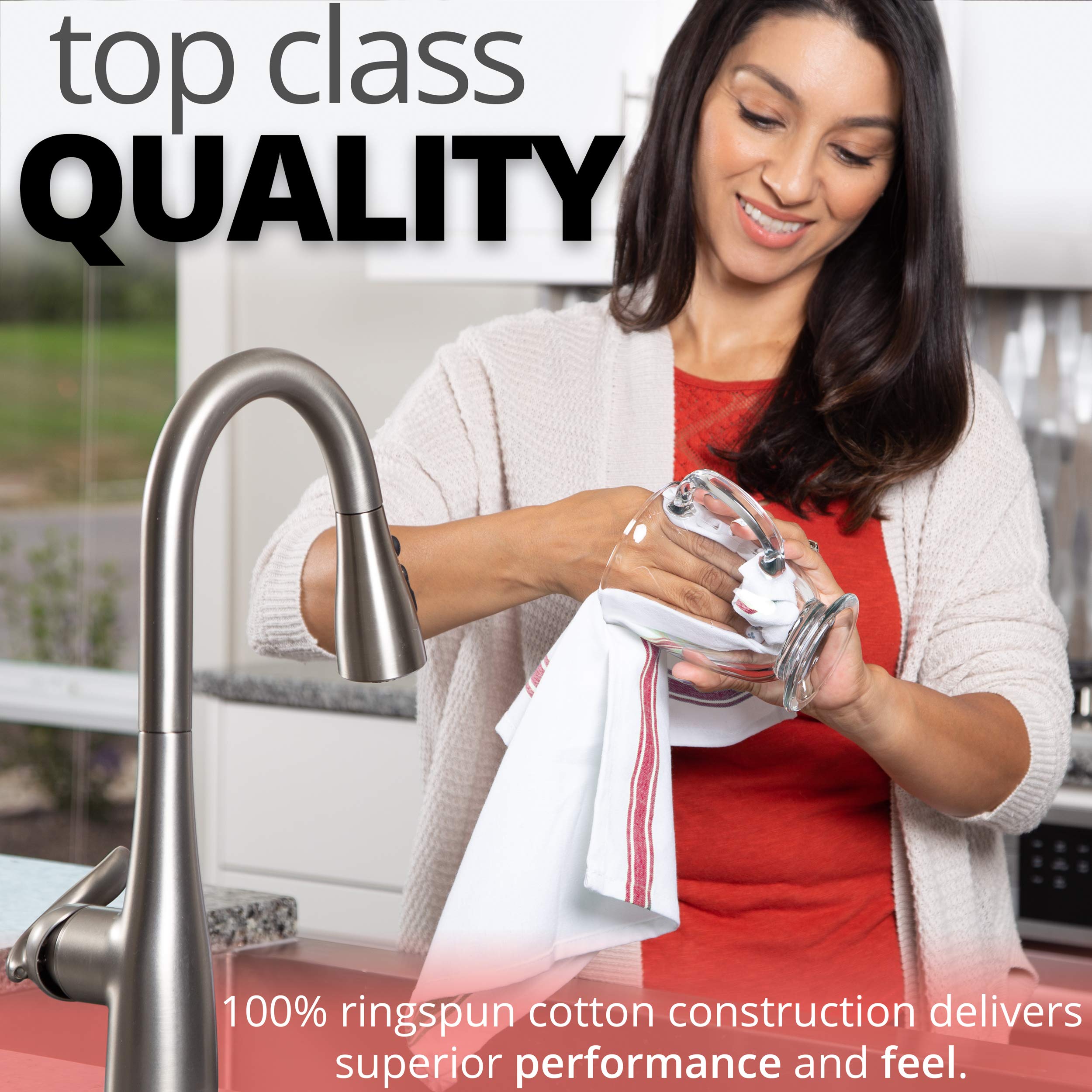 Aunti Em's Kitchen 13-Pack Dish Towels Set - Super Absorbent 100% Cotton, Zero-Lint, Red, Green & Blue Stripes, 25.5 x 15