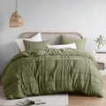 Comfort Spaces Olive Green King Size Duvet Cover Set - 3-Pc Pintuck Pleated Duvet Cover King, All Season Lightweight, Extra Soft