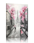 YPY Abstract Paris Canvas Wall Art: Pink and Grey Room Decor for Teen Girls Black White Artwork Eiffel Tower Picture Print Paint