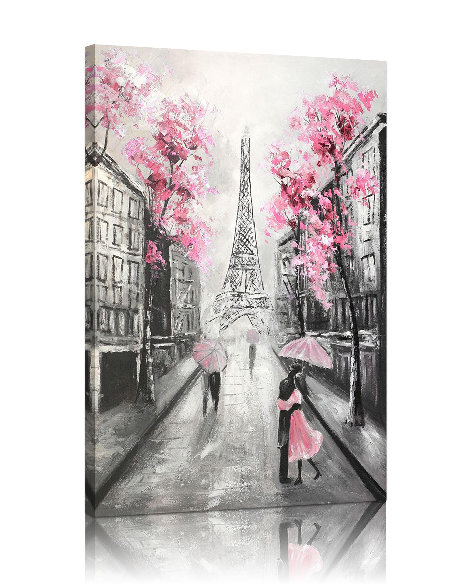 YPY Abstract Paris Canvas Wall Art: Pink and Grey Room Decor for Teen Girls Black White Artwork Eiffel Tower Picture Print Paint
