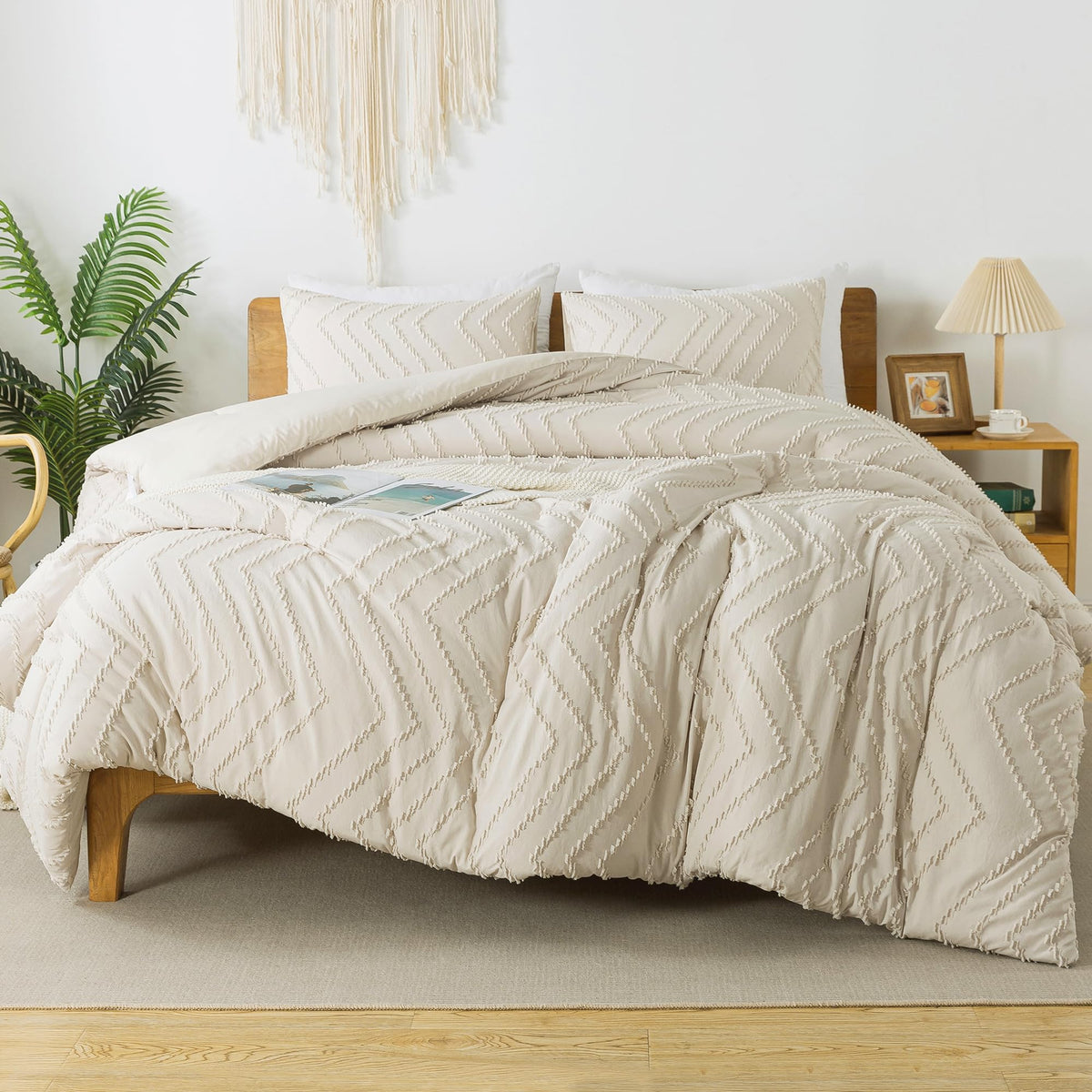 Litanika Beige King Size Comforter Set With Sheets - 7 Pieces Bed In A Bag King Boho Tufted Complete Beddding Sets With Comforte