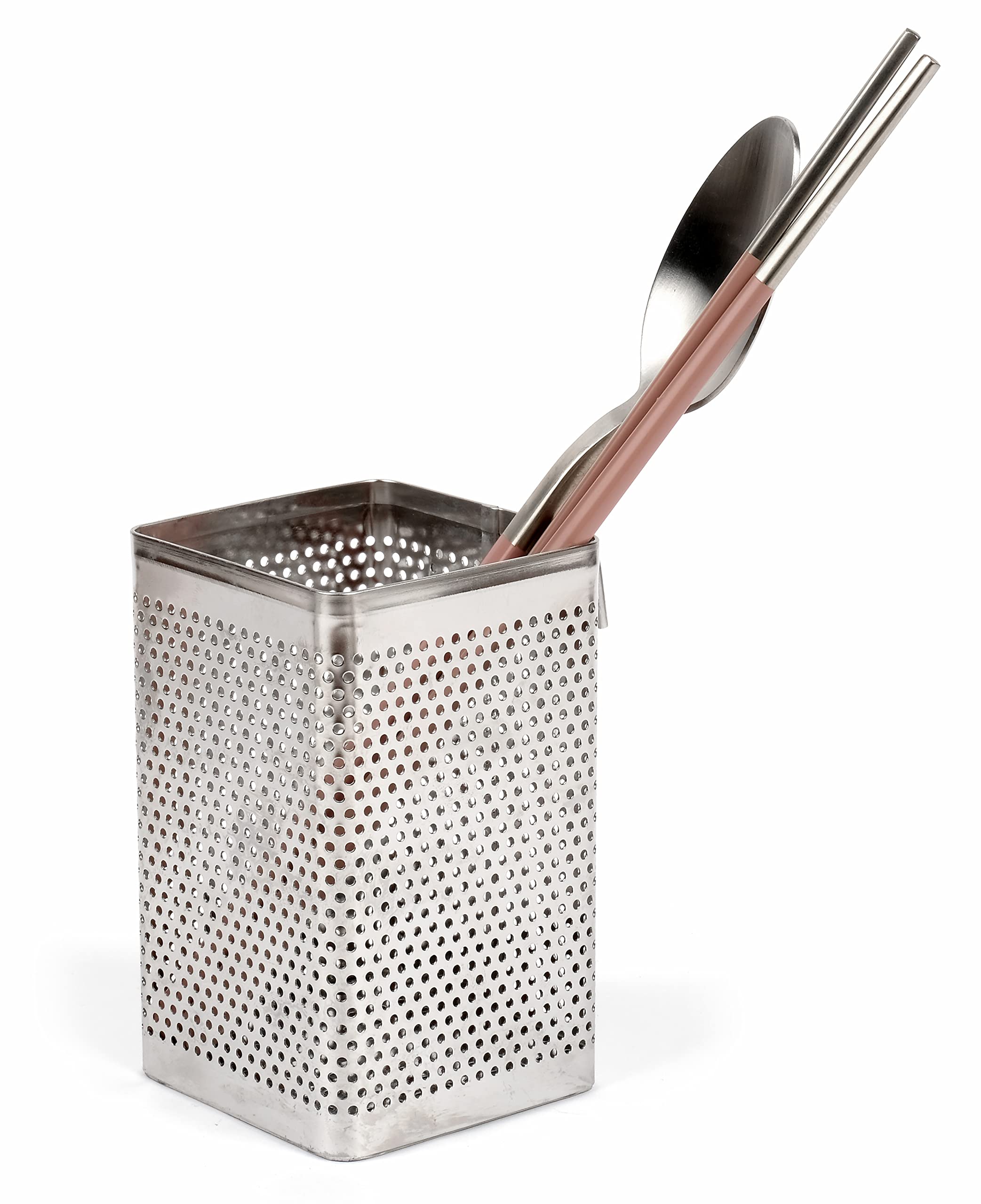 LENITH Kitchen Utensil Chopsticks Perforated Holder with Hooks - Stainless Steel Storage for Organizer Dishwasher Safe (Small Sq