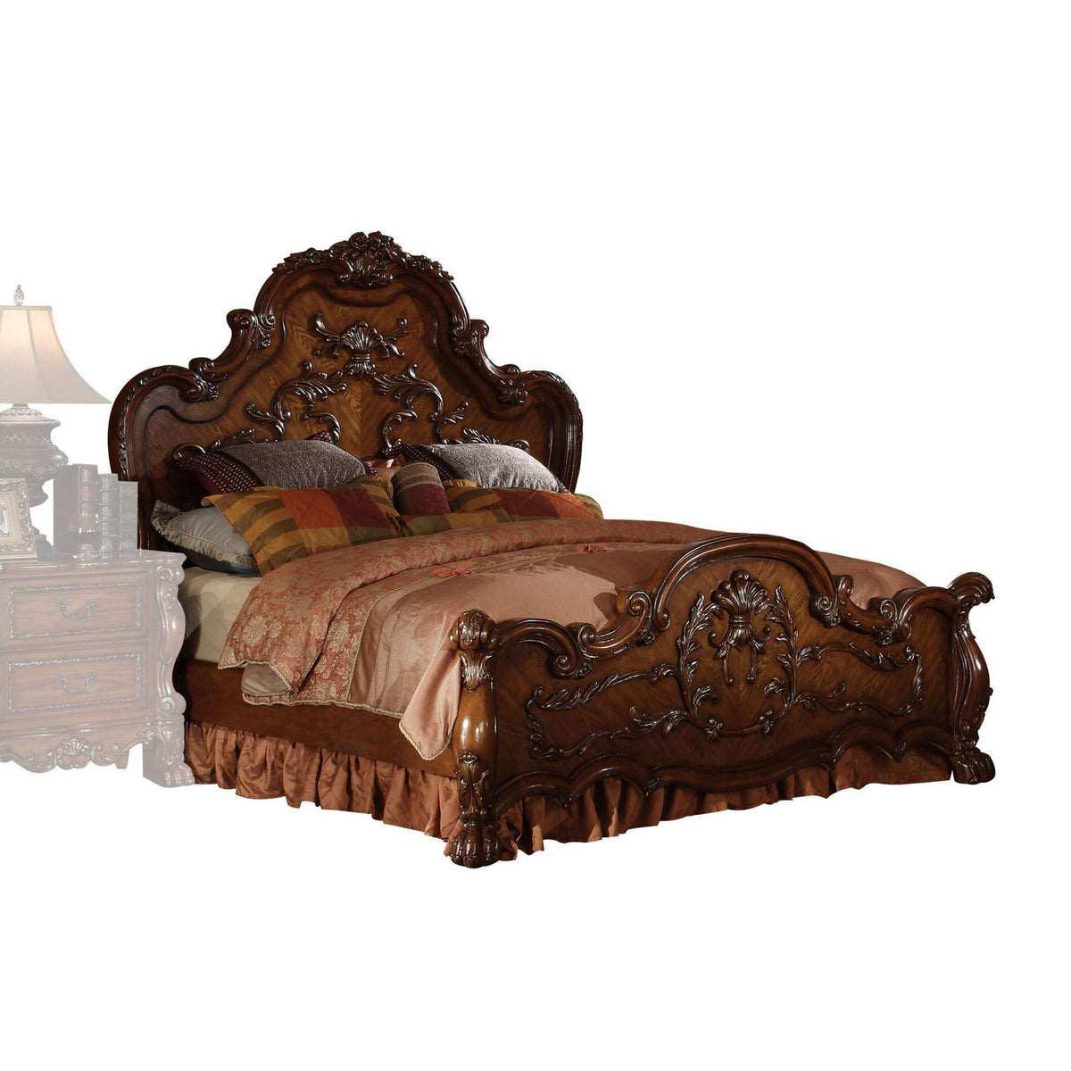 HomeRoots Wood, Poly Resin, Engineered Wood 72&quot; X 91&quot; X 72&quot; Cherry Oak Wood Poly Resin Queen Bed