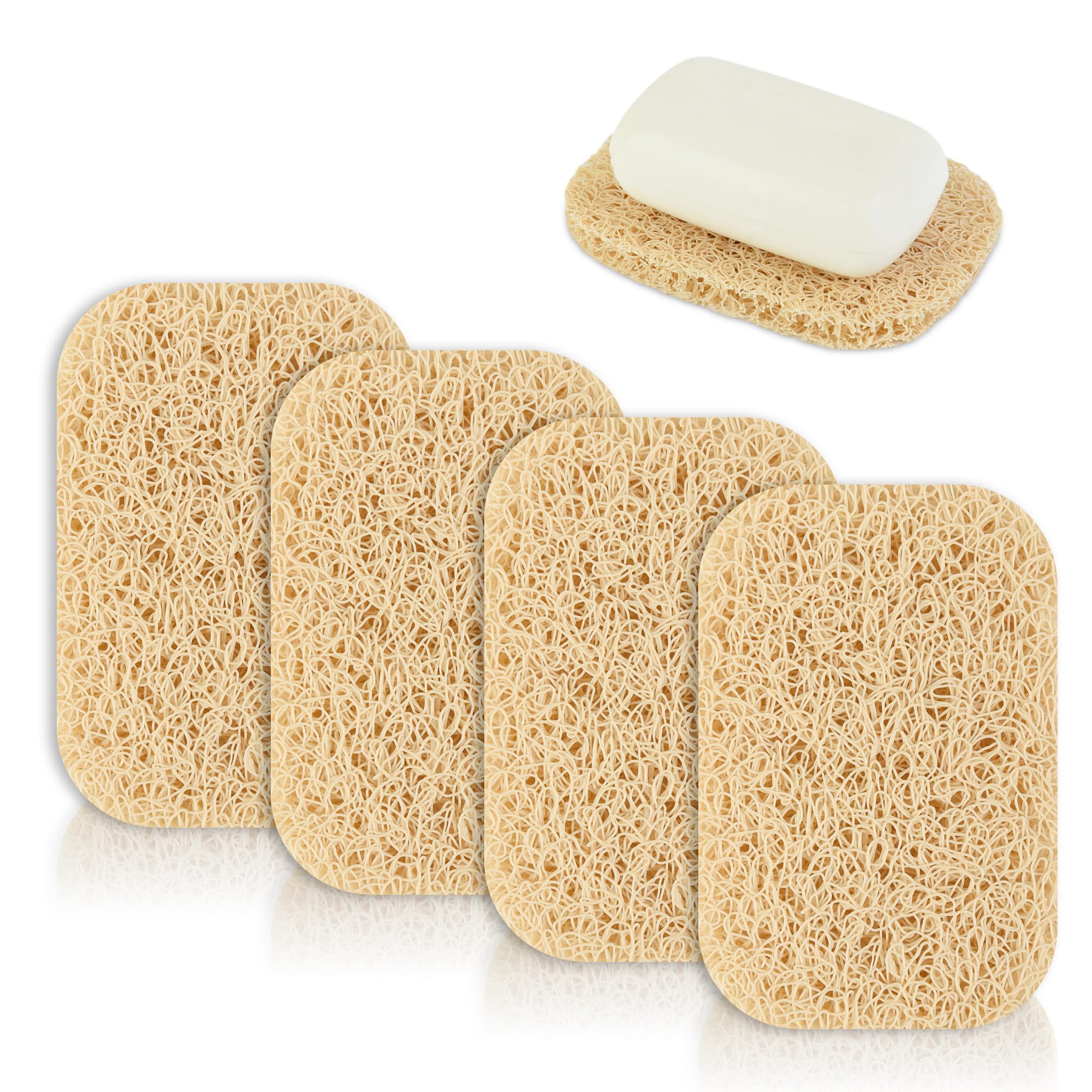 4pcs Soap Lifting Pad for Bar Soap,Beige Non-Slip Soap Saver Pads Self Draining Soap Bars Holder Pads for Kitchen Bathroom Trave