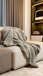 HomeRoots 100% Polyester Premier Luxury Spotted Taupe and Brown Faux Fur Throw Blanket