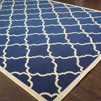 HomeRoots Polypropylene 4’x6’ Blue and Ivory Trellis Indoor Outdoor Area Rug