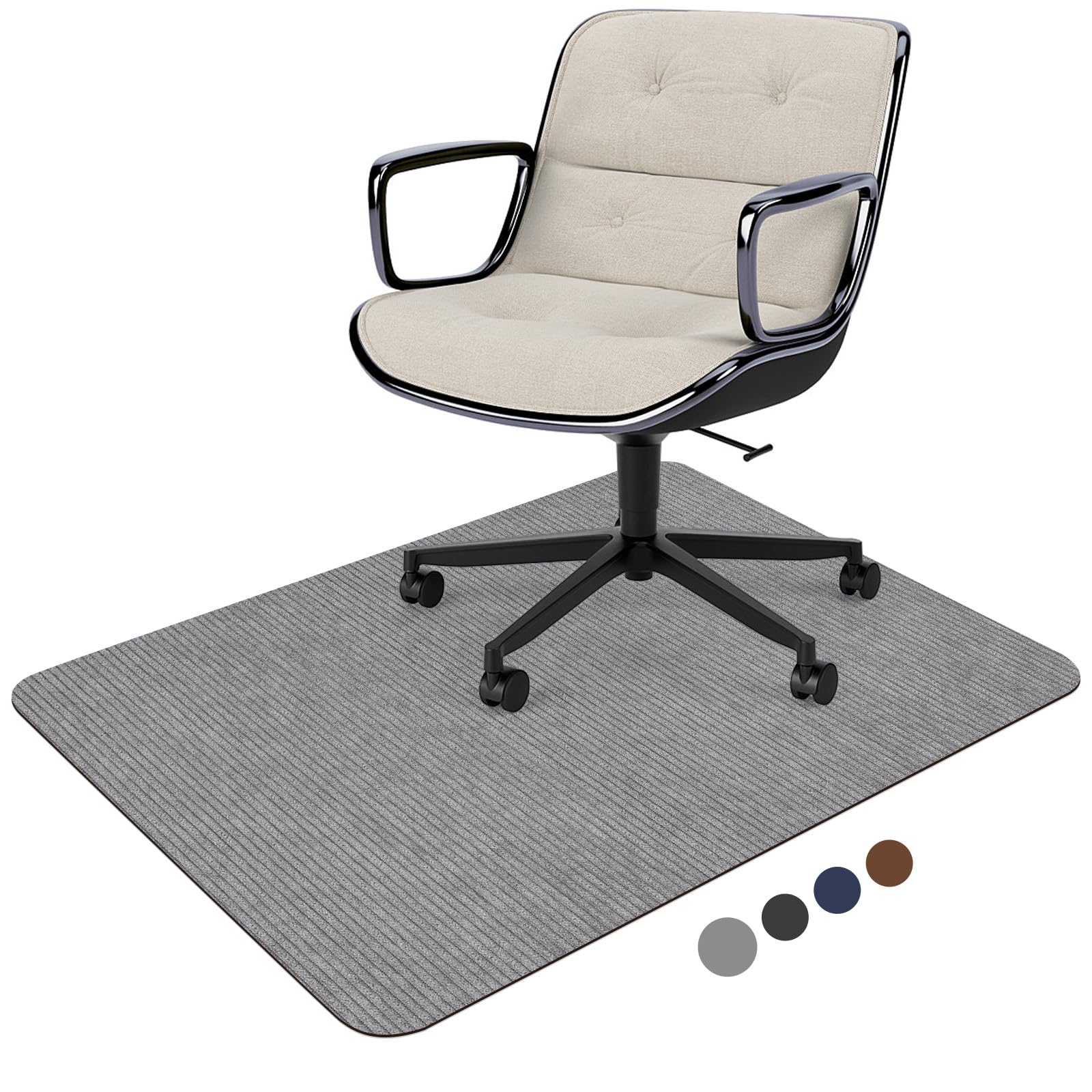 Corduroy Chair Mat For Hardwood Floor, 55'X35' Office Chair Mat Desk Chair Mat For Rolling Chair, Large Anti-Slip Backing Low-Pile Office Rug Floor Mat For Office/Home Light Grey