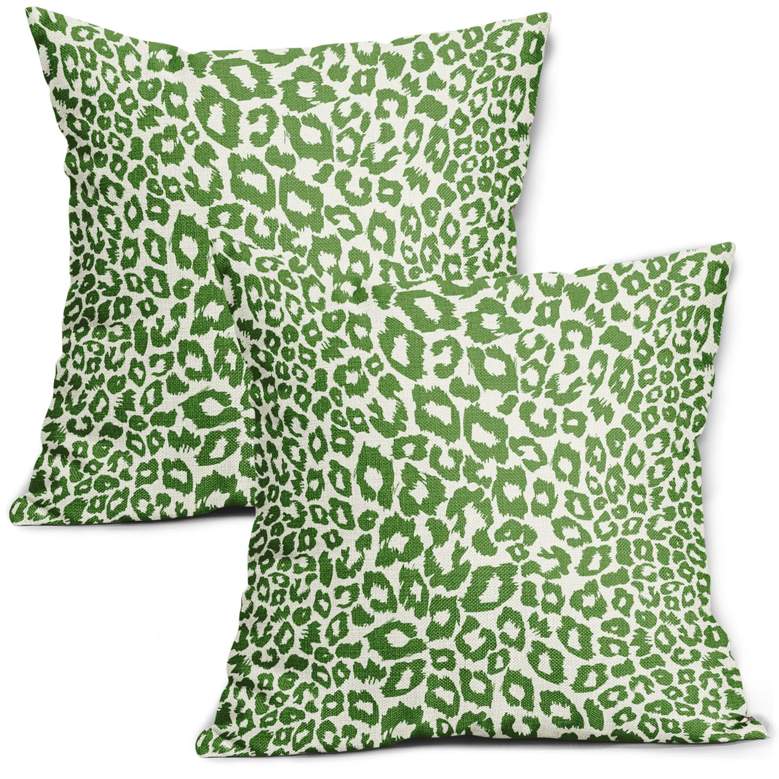 Lime Green White Leopard Print Pillow Covers 18X18 Inch Set Of 2 Cheetah Animal Spots Decorative Pillow Cases Preppy Chinoiserie