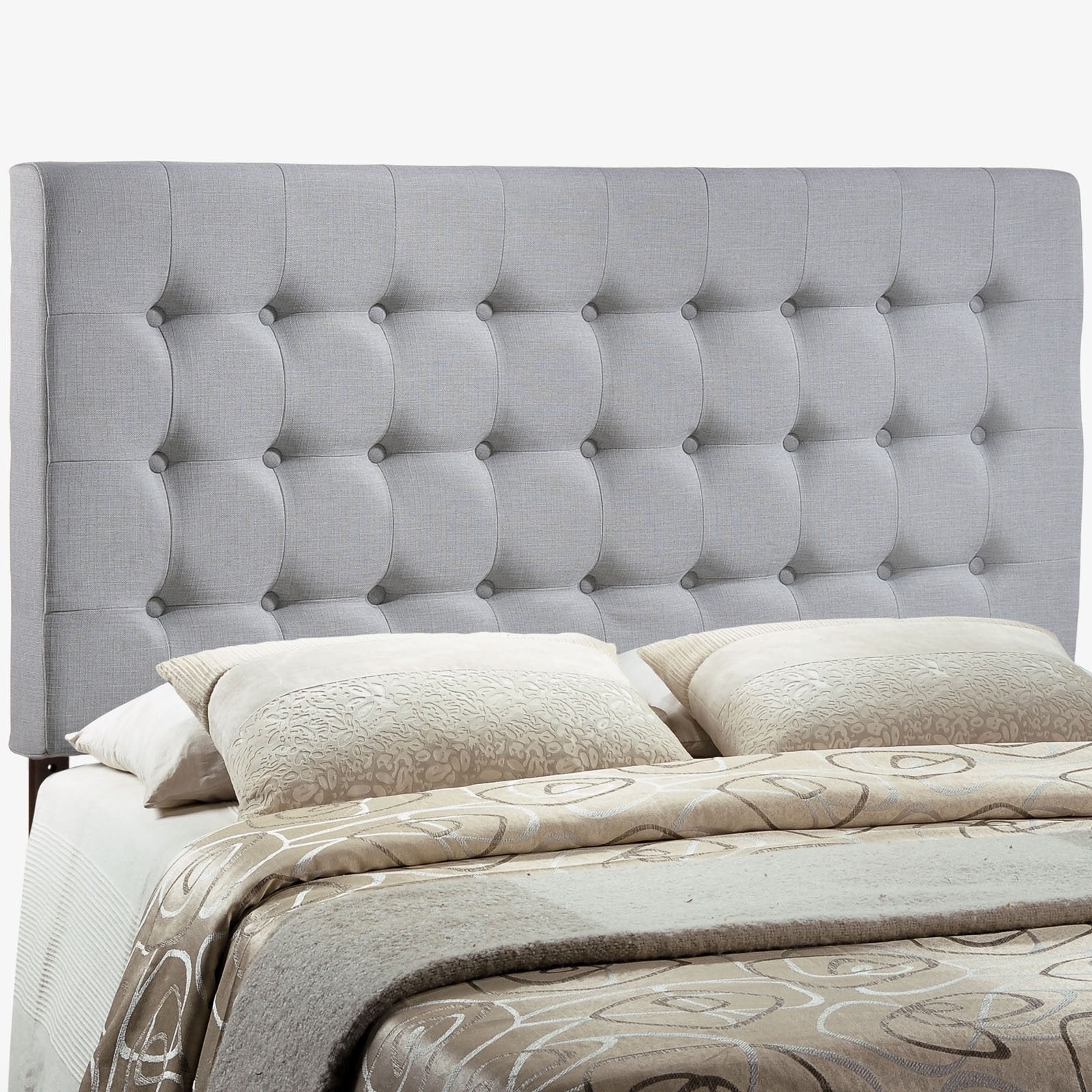Modway Tinble Tufted Button Linen Fabric Upholstered Queen Headboard in Gray