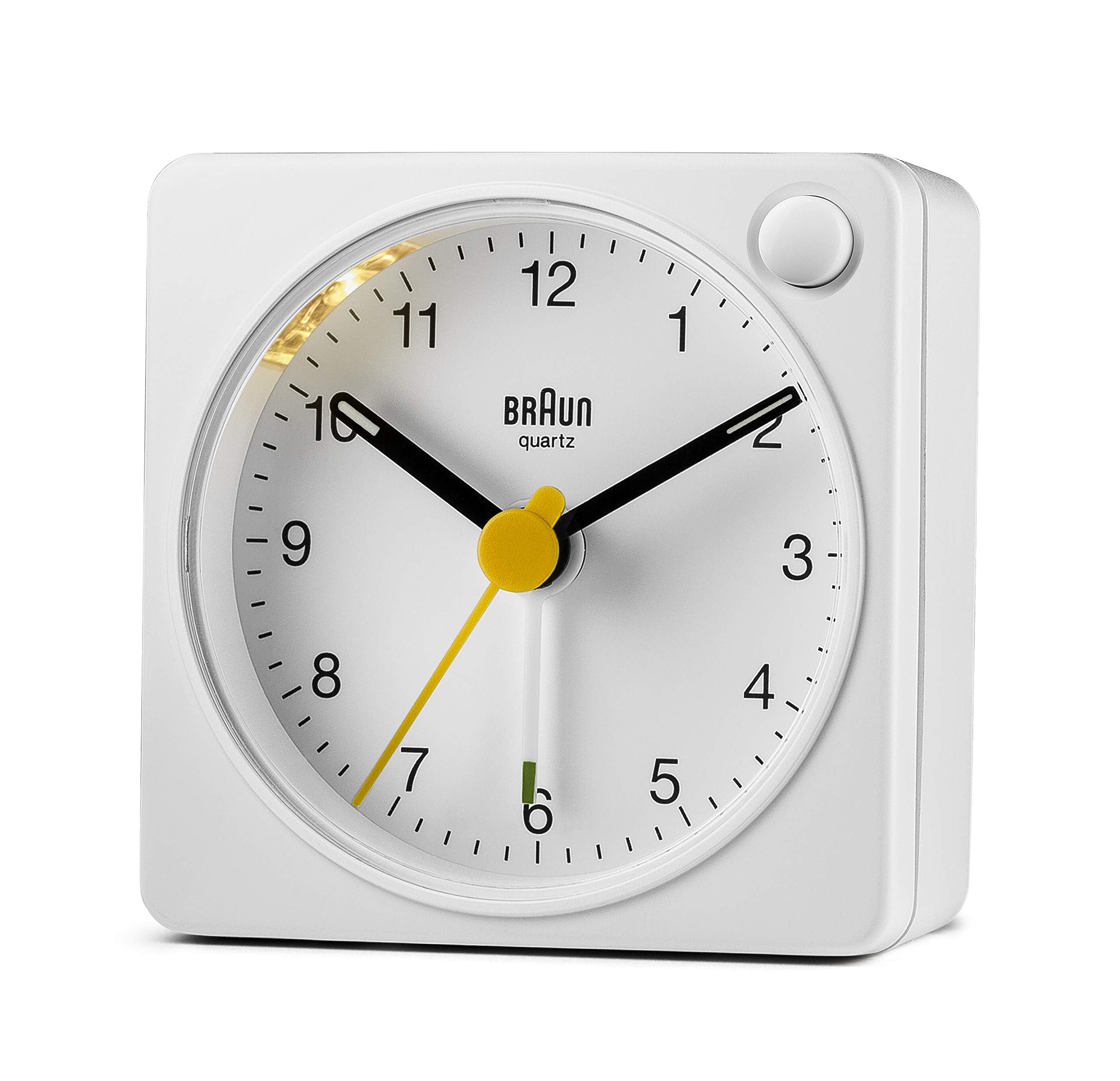 Braun Classic Travel Analogue Alarm Clock With Snooze And Light, Compact Size, Quiet Quartz Movement, Crescendo Beep Alarm In Wh