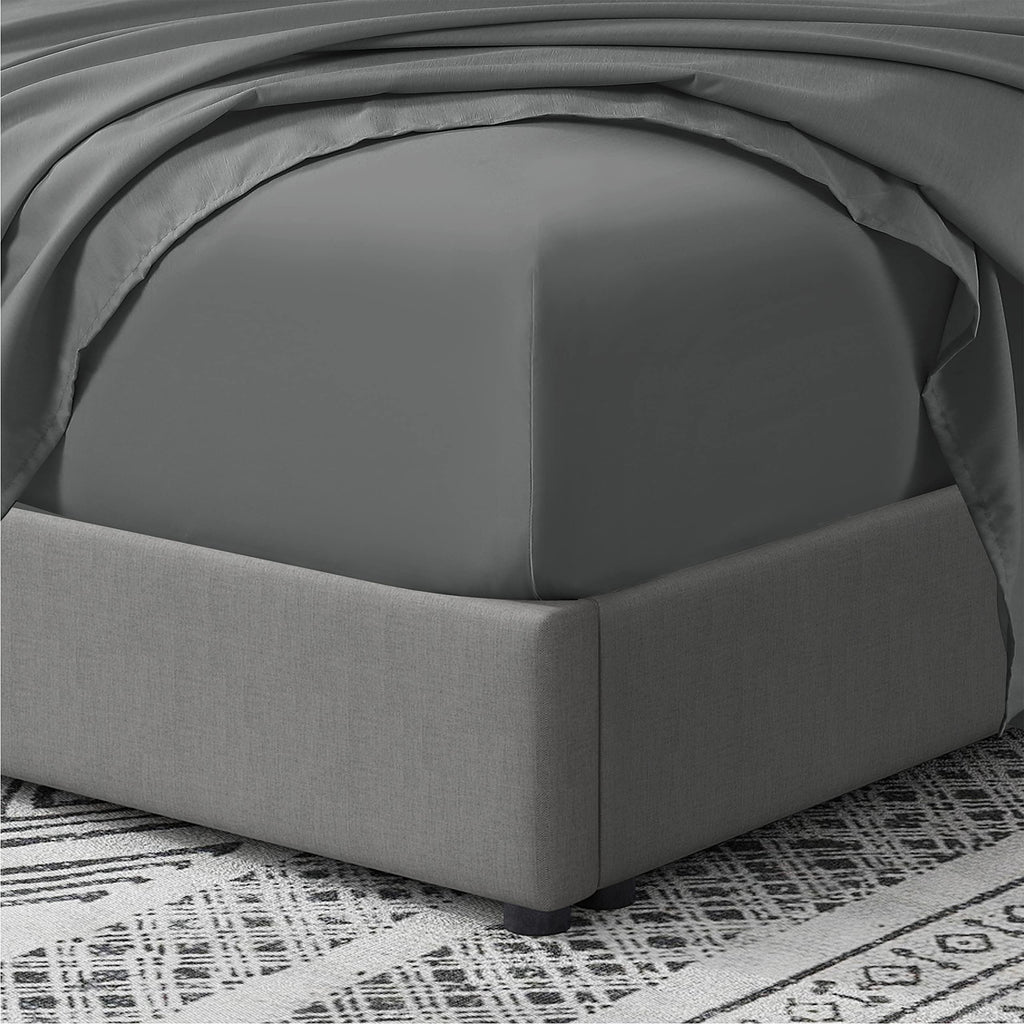 Cathay Home Twin Fitted Sheet - Double Brushed Ultra Soft - Wrinkle & Fade Resistant - 21' Extra Deep Pocket Fitted Sheet Only - Good Fit For 19'-23' Deep Mattress (Twin, Gray)