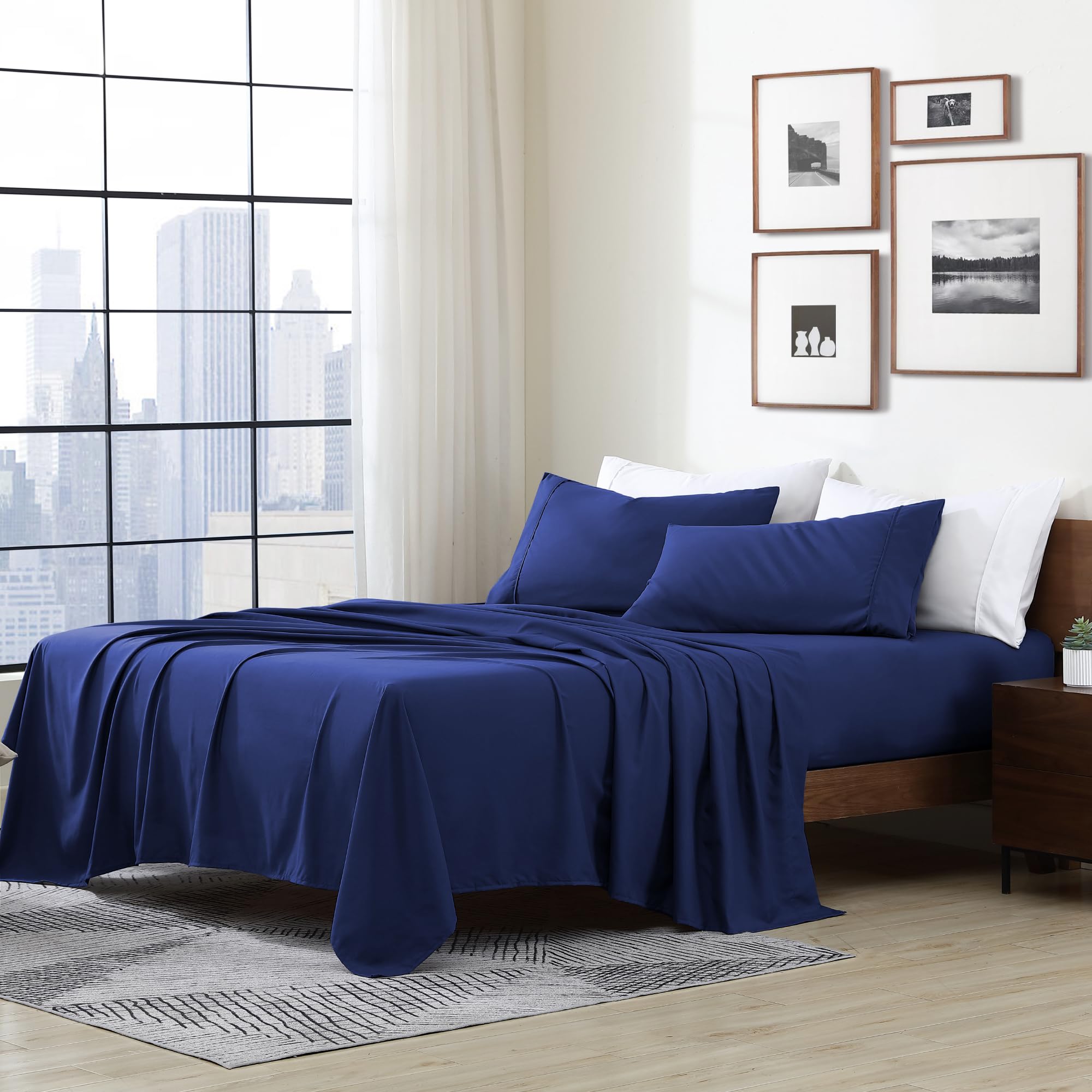 Cathay Home Essentials Ultra Soft Hypoallergenic Wrinkle Resistant Double Brushed Microfiber Bedding Sheet Set, Royal Blue, Full