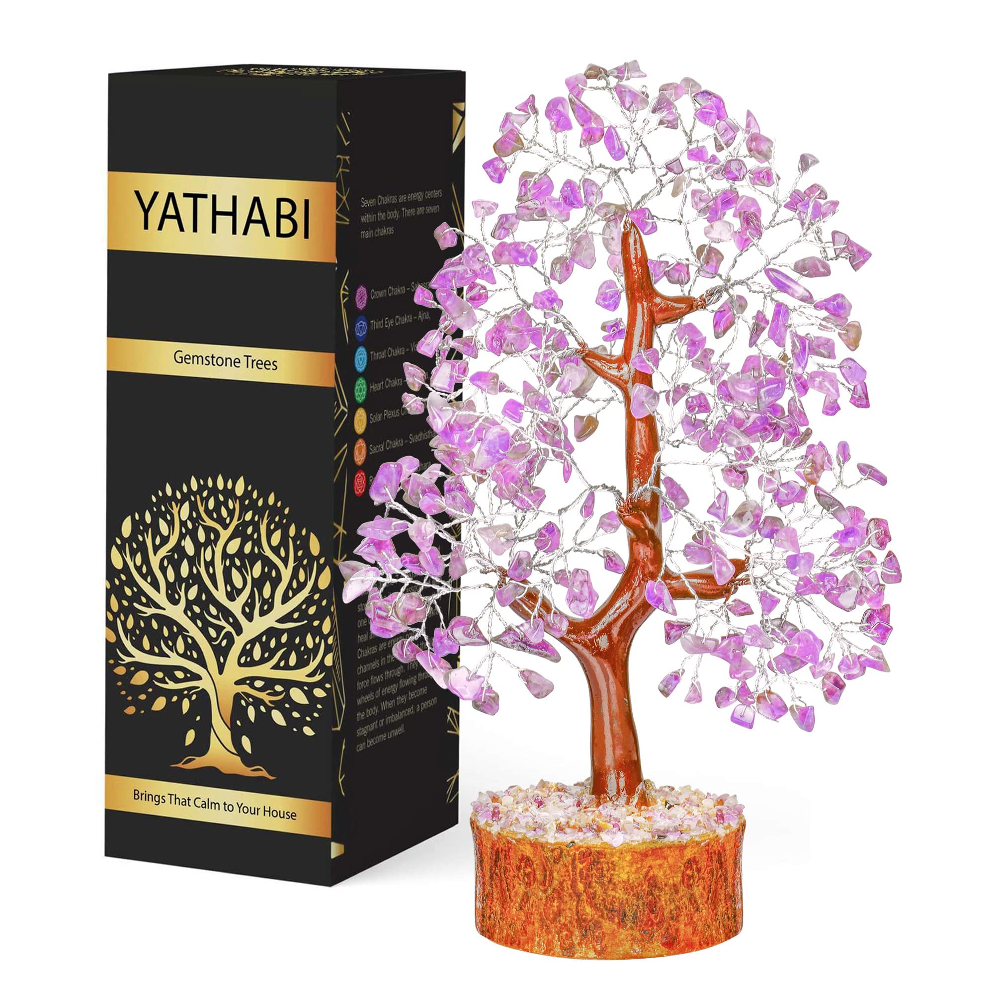 YATHABI Amethyst Tree - Crystal Tree - Purple Crystal - Gemstone - Feng Shui Money Tree - Crystal Tree of Life - Crystal Bonsai 