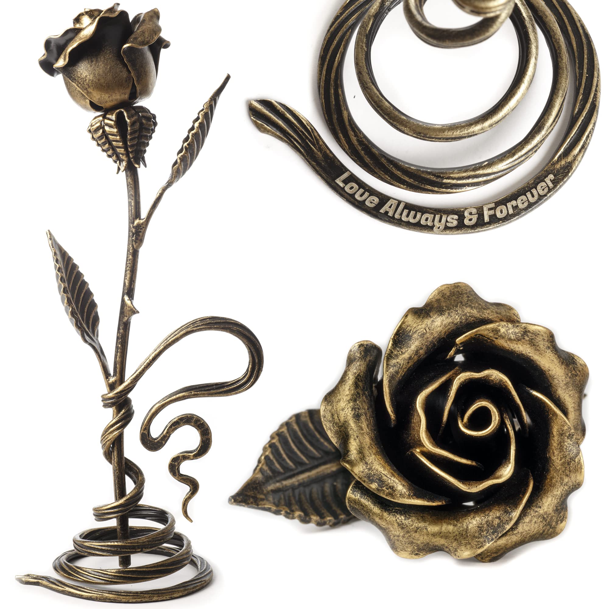 Personalized Bronze Stained Metal Rose - Custom Engraved Wedding
