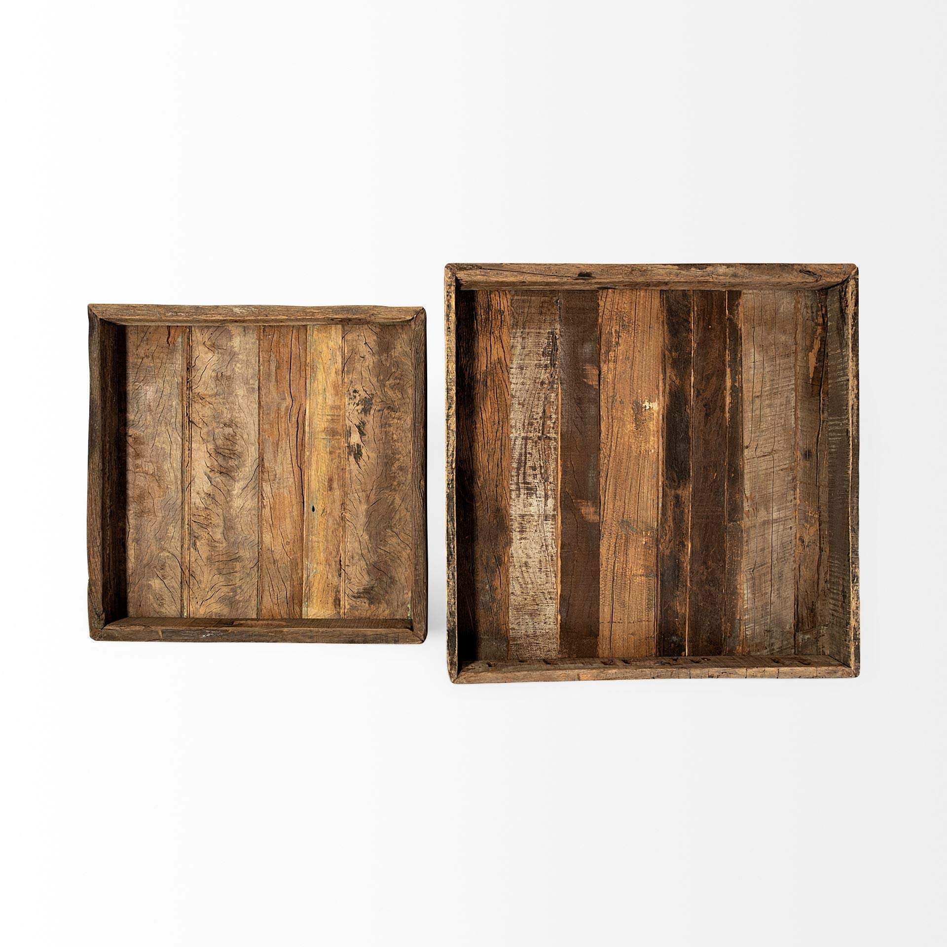 HomeRoots Natural Brown Reclaimed Wood with Grains and Knots Highlight Tray