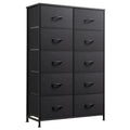 Wlive 10-Drawer Dresser, Fabric Storage Tower For Bedroom, Hallway, Nursery, Closets, Tall Chest Organizer Unit With Textured Print Fabric Bins, Steel Frame, Wood Top, Easy Pull Handle, Charcoal Black