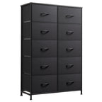 Wlive 10-Drawer Dresser, Fabric Storage Tower For Bedroom, Hallway, Nursery, Closets, Tall Chest Organizer Unit With Textured Print Fabric Bins, Steel Frame, Wood Top, Easy Pull Handle, Charcoal Black