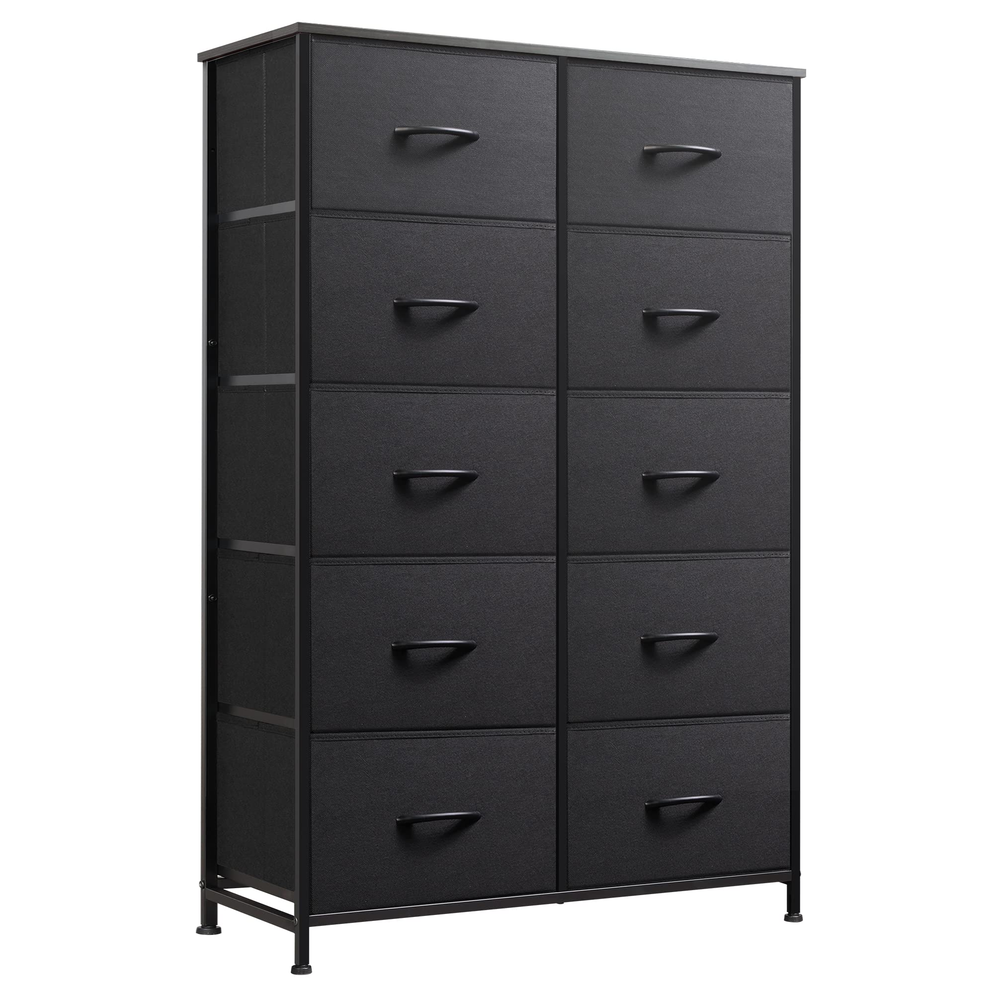 Wlive 10-Drawer Dresser, Fabric Storage Tower For Bedroom, Hallway, Nursery, Closets, Tall Chest Organizer Unit With Textured Print Fabric Bins, Steel Frame, Wood Top, Easy Pull Handle, Charcoal Black