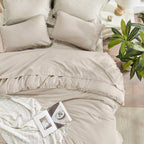 Andency Oatmeal Comforter Set California King, 3 Pieces Boho Tassel Lightweight Bedding Comforter Sets, All Season Soft Fluffy Fringe Bed Set (104X96In Comforter & 2 Pillowcases)