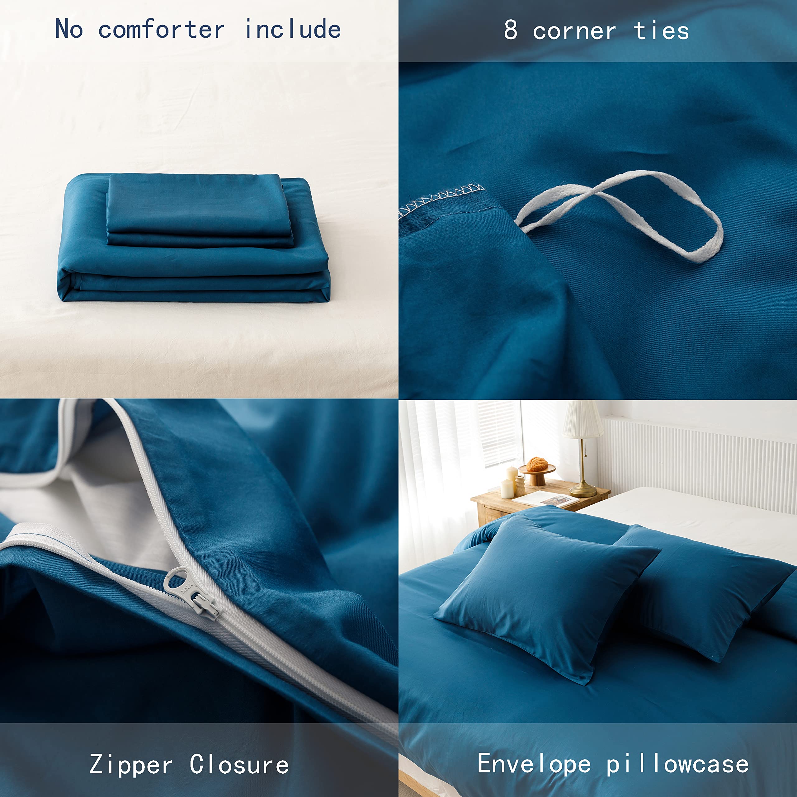 Heimenaogo Egyptian Cotton Duvet Cover King Size Sateen Weave, Silky Soft And Breathable Bedding Set With Zipper Closure, Long S