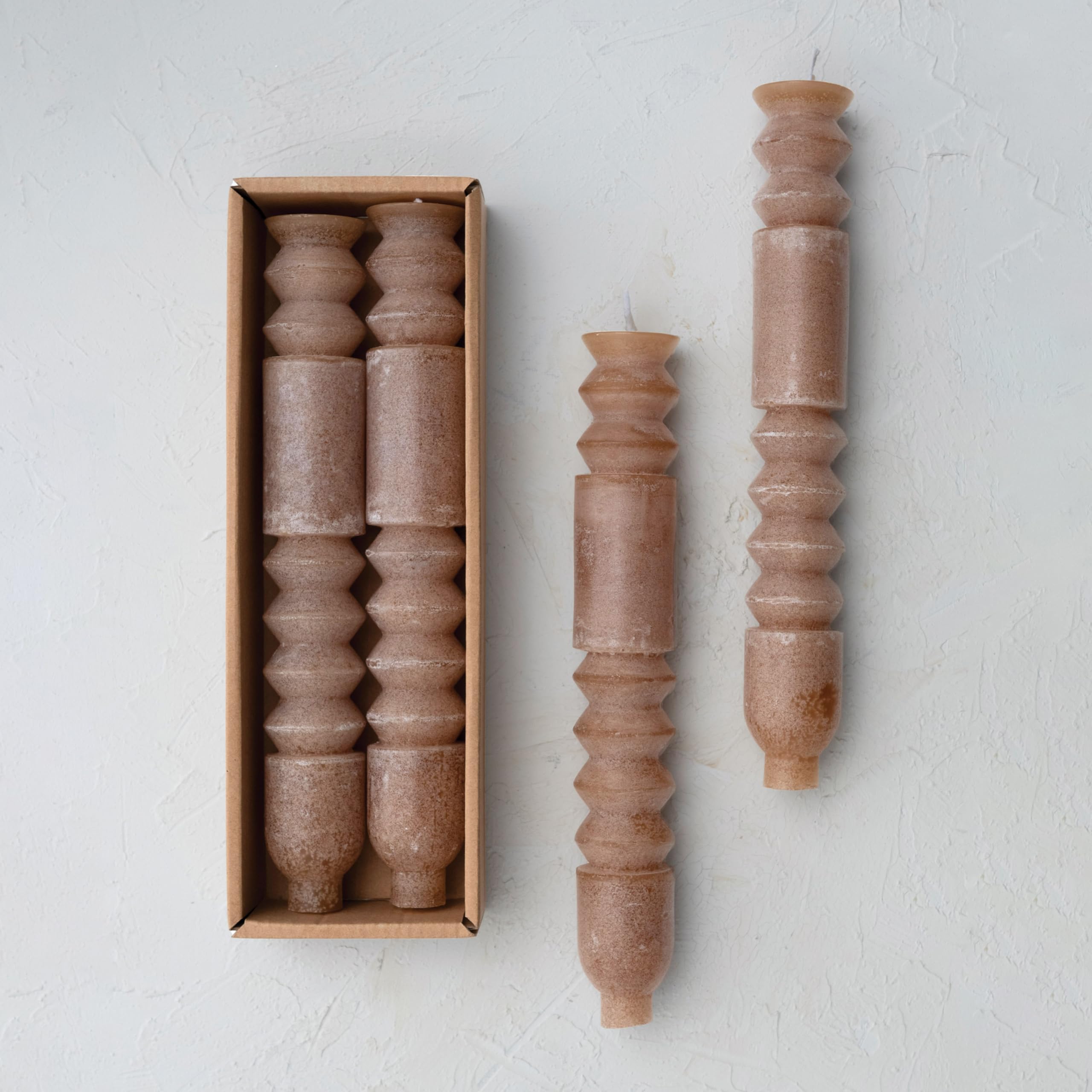 Creative Co-Op Unscented Totem Taper Candles In Box, Set Of 2, Cappuccino