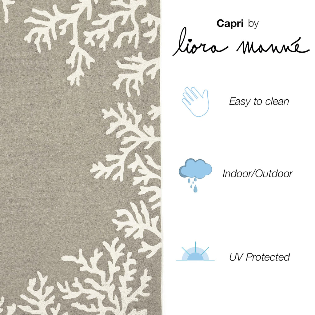 Liora Manne Capri Indoor/Outdoor Handmade Synthetic Blend Durable Area Rug - Traditional Border Coastal Beach Accent (Coral Border Silver) (8' Round)