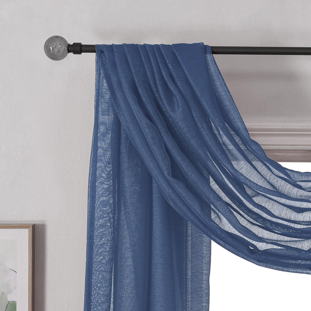 Donren Semi Sheer Panel Curtains Scarf-Home Decor Window Sheer Valance Voile Scarf 1 Piece,52 Inches Wide By 216 Inches Long,Nav