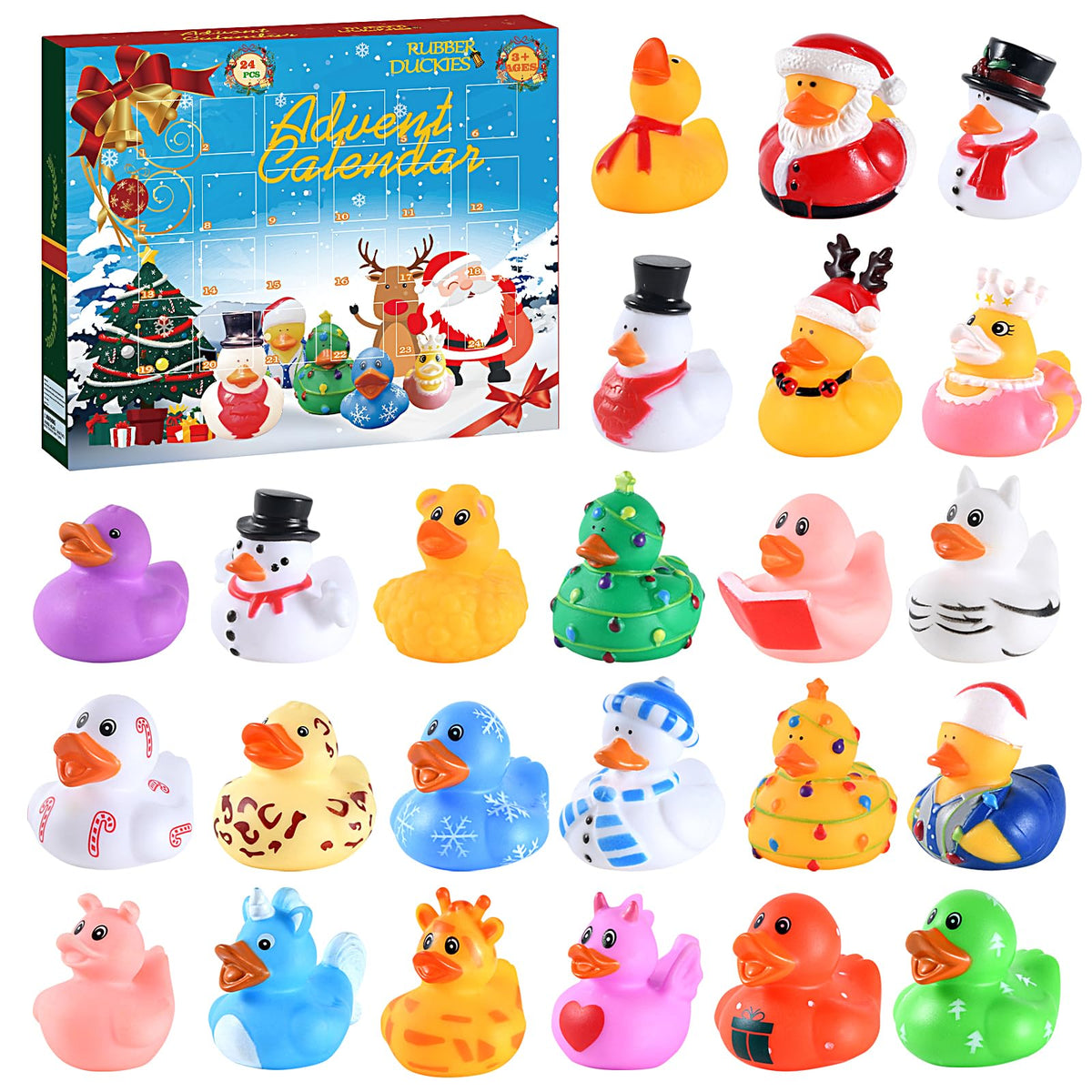 Advent Calendar 2024-25 Rubber Ducks Toys Advent Calendar for Kids - 24 Days Christmas Countdown Calendar Gifts for Boys, Girls,